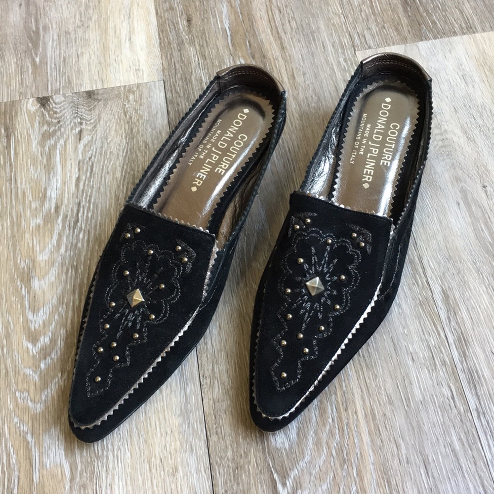 DONALD J PILNER • Couture Black Suede Slides
